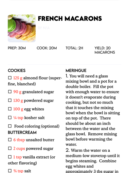 Image showing result of pdf export in Cookery
