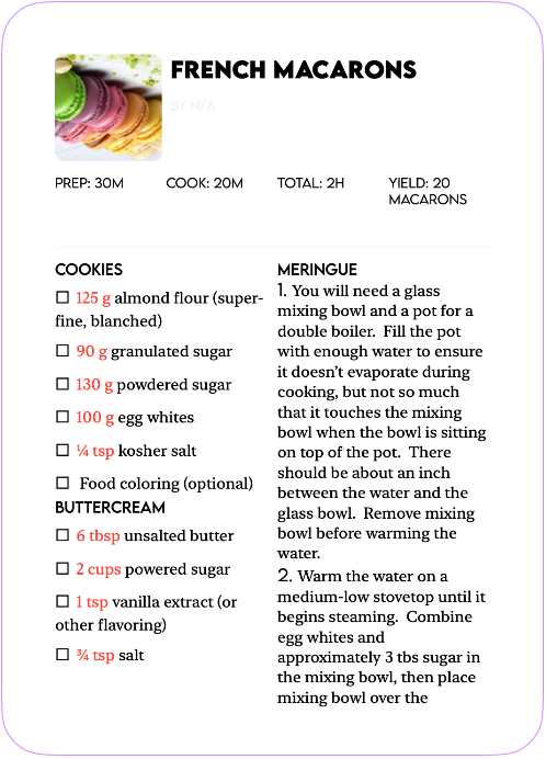 Image showing result of pdf export in Cookery
