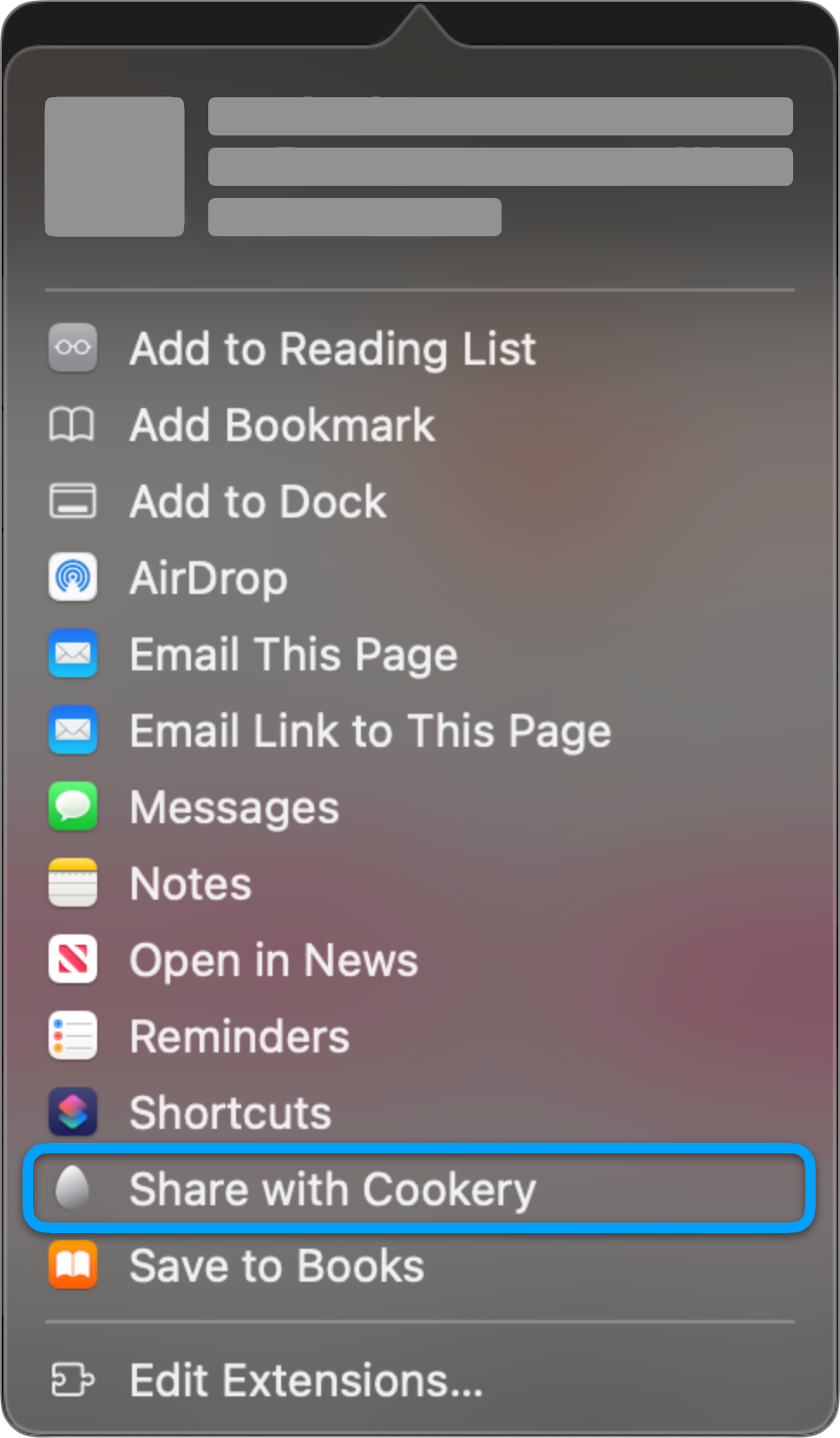 Image showing the tag filtering options for Cookery